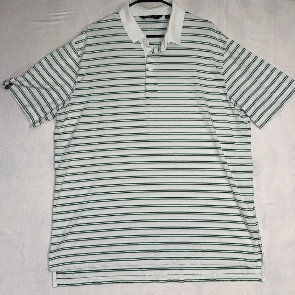 Men's XL Ralph‎ Lauren Polo Golf RLX White Striped Vintage Polo Golf Green